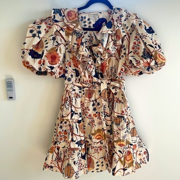 Ulla Johnson Neutral Maude floral cotton wrap mini dress 4 - Picture 7 of 13